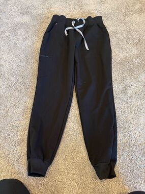 Figs Black Jogger Pants with Gray Drawstring